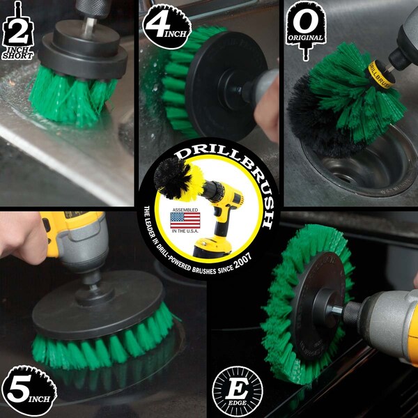 Cepillo de taladro Power Scrubber de Useful Products 5 in W 7 in L, color verde - G-S-E542O-QC-DB