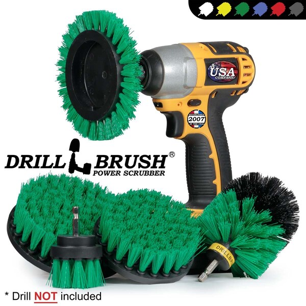 Cepillo de taladro Power Scrubber de Useful Products 5 in W 7 in L, color verde - G-S-E542O-QC-DB