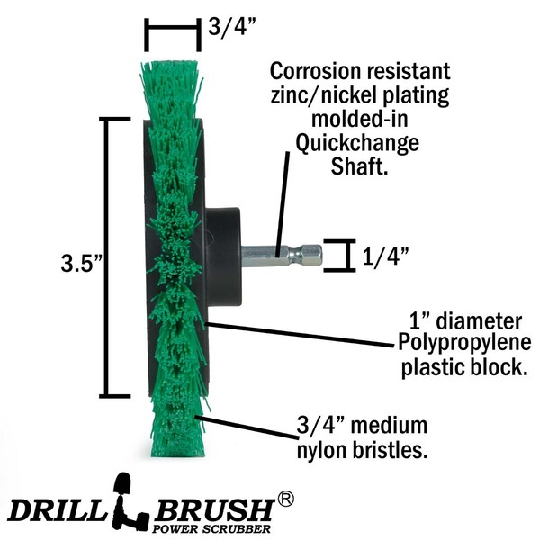 Cepillo de taladro Power Scrubber de Useful Products 5 in W 7 in L, color verde - G-S-E542O-QC-DB