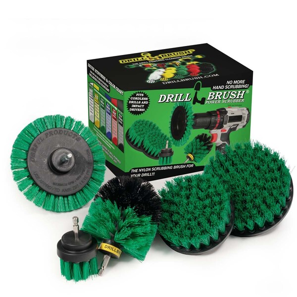 Cepillo de taladro Power Scrubber de Useful Products 5 in W 7 in L, color verde - G-S-E542O-QC-DB