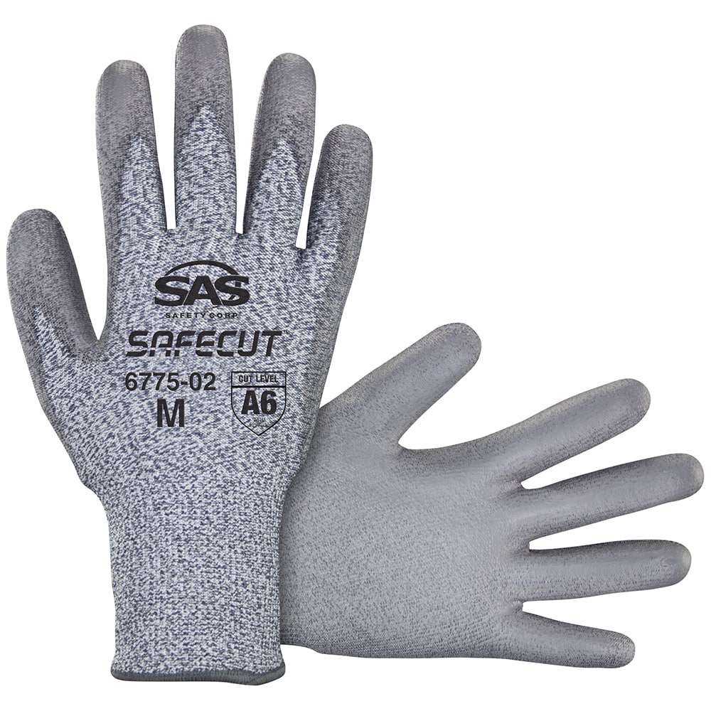 Guantes de uso diario de HPPE recubiertos de poliuretano en gris medio, tamaño mediano - 1 par 6775-02