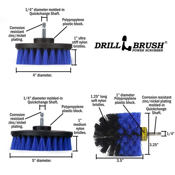 Cepillo de Taladro Power Scrubber de Useful Products 7 pulgadas de ancho 5 pulgadas de largo, Azul - B-S-54O-QC-DB