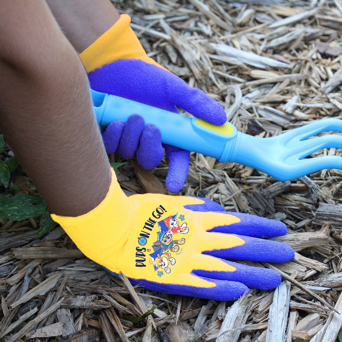 Guantes de jardinería de poliéster azul con recubrimiento de látex para niños - 1 par