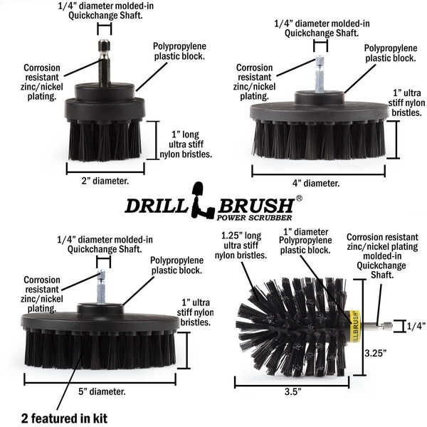 Cepillo Power Scrubber para taladro de Useful Products 5 pulgadas de ancho y 5 pulgadas de largo, color negro - K-S-5542O-QC-DB