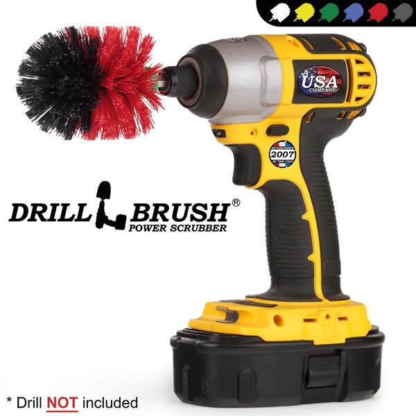 Cepillo para taladro Drillbrush - Cepillo para fregar al aire libre - Patio, concreto, albercas, bird bath - MINI-DB-RB