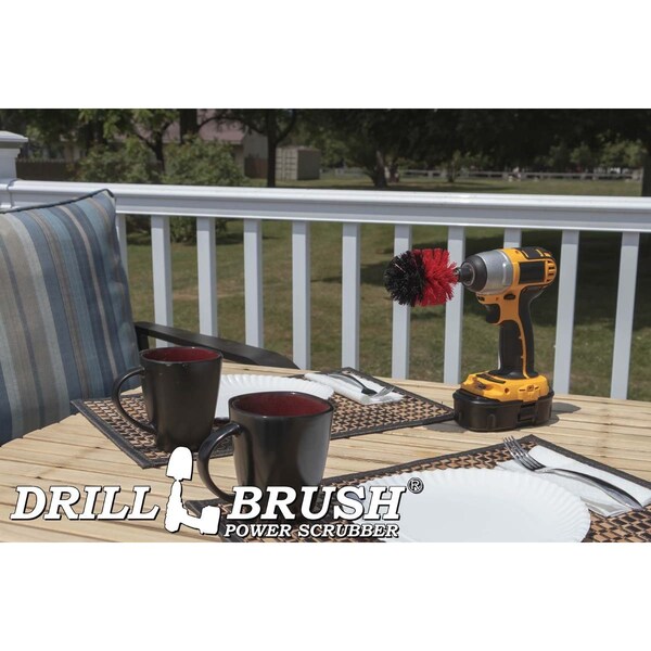 Cepillo para taladro Drillbrush - Cepillo para fregar al aire libre - Patio, concreto, albercas, bird bath - MINI-DB-RB