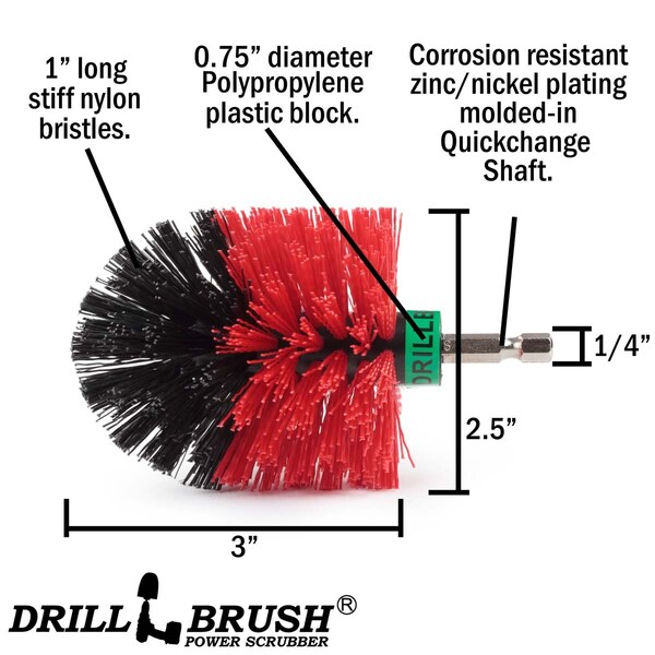 Cepillo para taladro Drillbrush - Cepillo para fregar al aire libre - Patio, concreto, albercas, bird bath - MINI-DB-RB