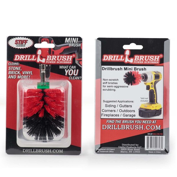 Cepillo para taladro Drillbrush - Cepillo para fregar al aire libre - Patio, concreto, albercas, bird bath - MINI-DB-RB