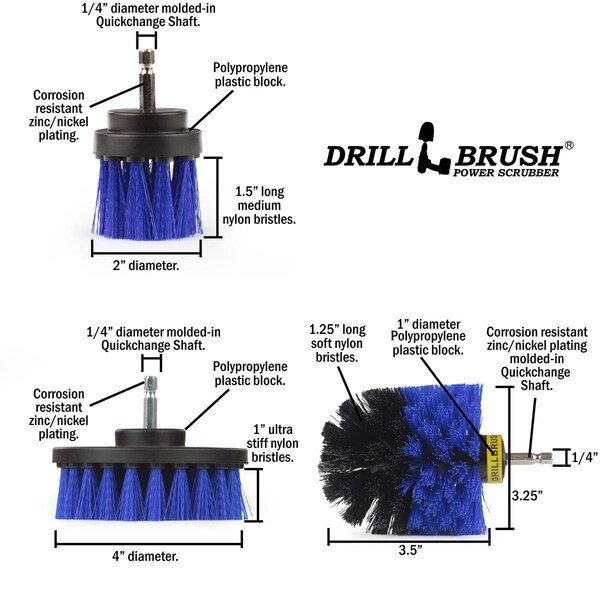 Cepillo Taladro Limpiador de Potencia de Useful Products 5 pulgadas de Ancho 5 pulgadas de Largo, Azul - B-4OS-2L-QC-DB