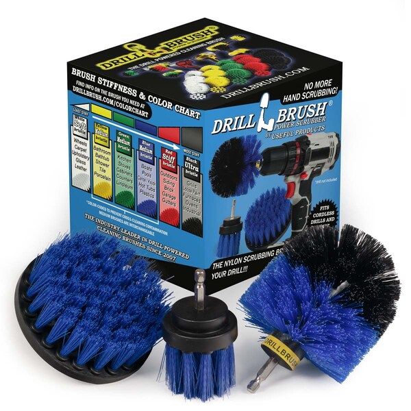 Cepillo Taladro Limpiador de Potencia de Useful Products 5 pulgadas de Ancho 5 pulgadas de Largo, Azul - B-4OS-2L-QC-DB