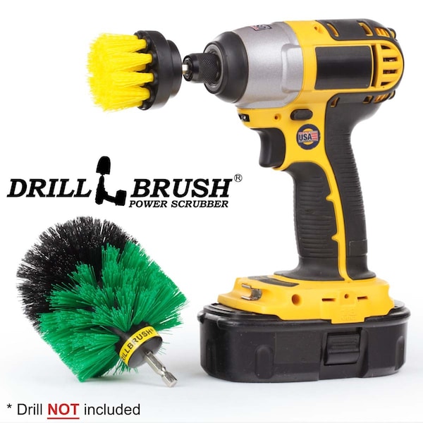 Cepillo giratorio de potencia Drillbrush para baño, azulejos y juntas con riel de ducha compacto - S-Y2GO-QC-DB