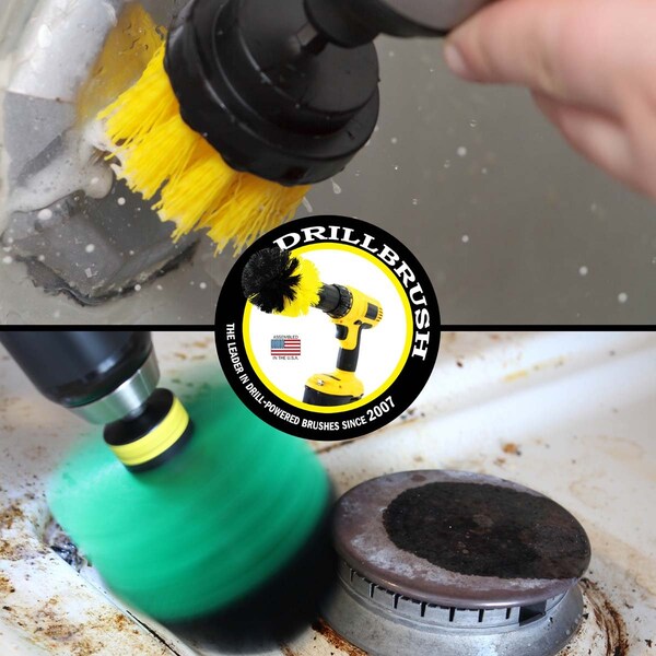 Cepillo giratorio de potencia Drillbrush para baño, azulejos y juntas con riel de ducha compacto - S-Y2GO-QC-DB