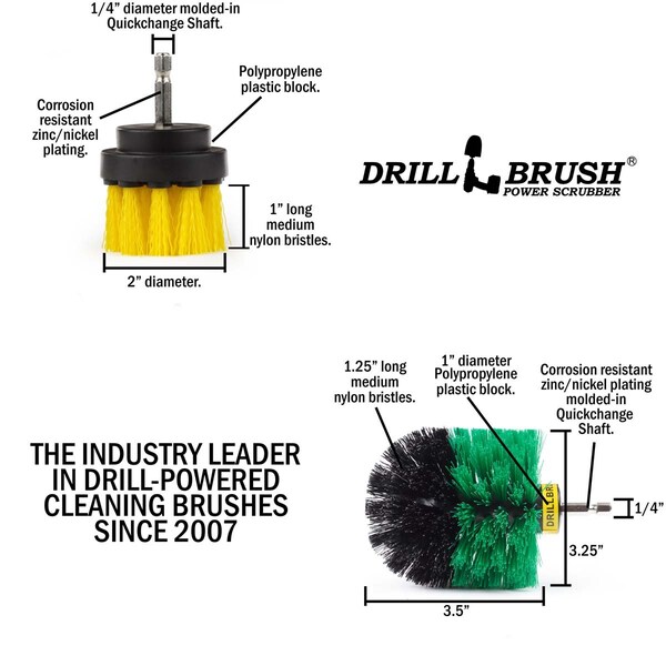 Cepillo giratorio de potencia Drillbrush para baño, azulejos y juntas con riel de ducha compacto - S-Y2GO-QC-DB