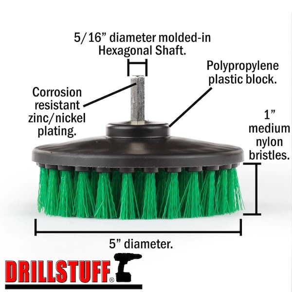 Cepillo para Taladro Drillstuff - Suministros de Limpieza - Accesorios de Cocina - Removedor de Moho - 5IN-S-G-H-DS