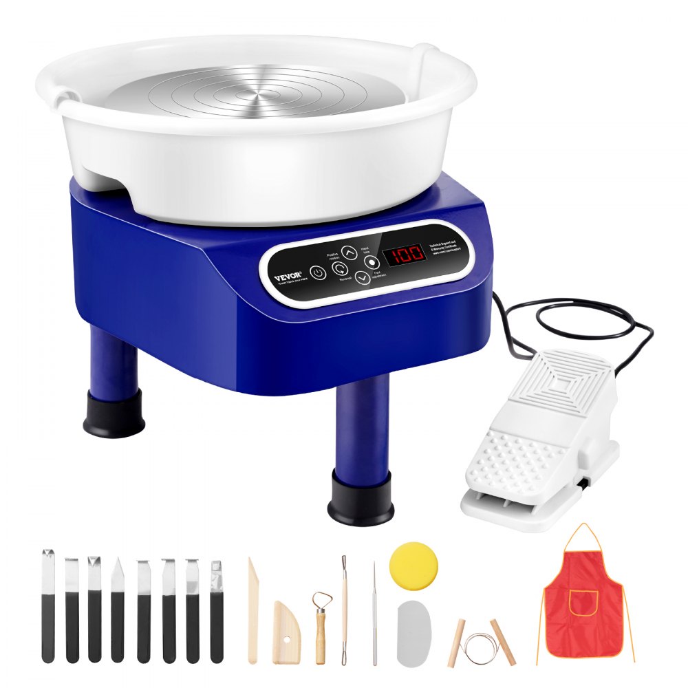 VEVOR Pottery Wheel, 10 inch Pottery Forming Machine, 350W Electric Wheel for Pottery with Foot Pedal and LCD Touch Screen, Direct Drive Ceramic Wheel with 3 Support Legs for DIY Art Craft, Blue - ZQLPJSJS10YC01YWVV1