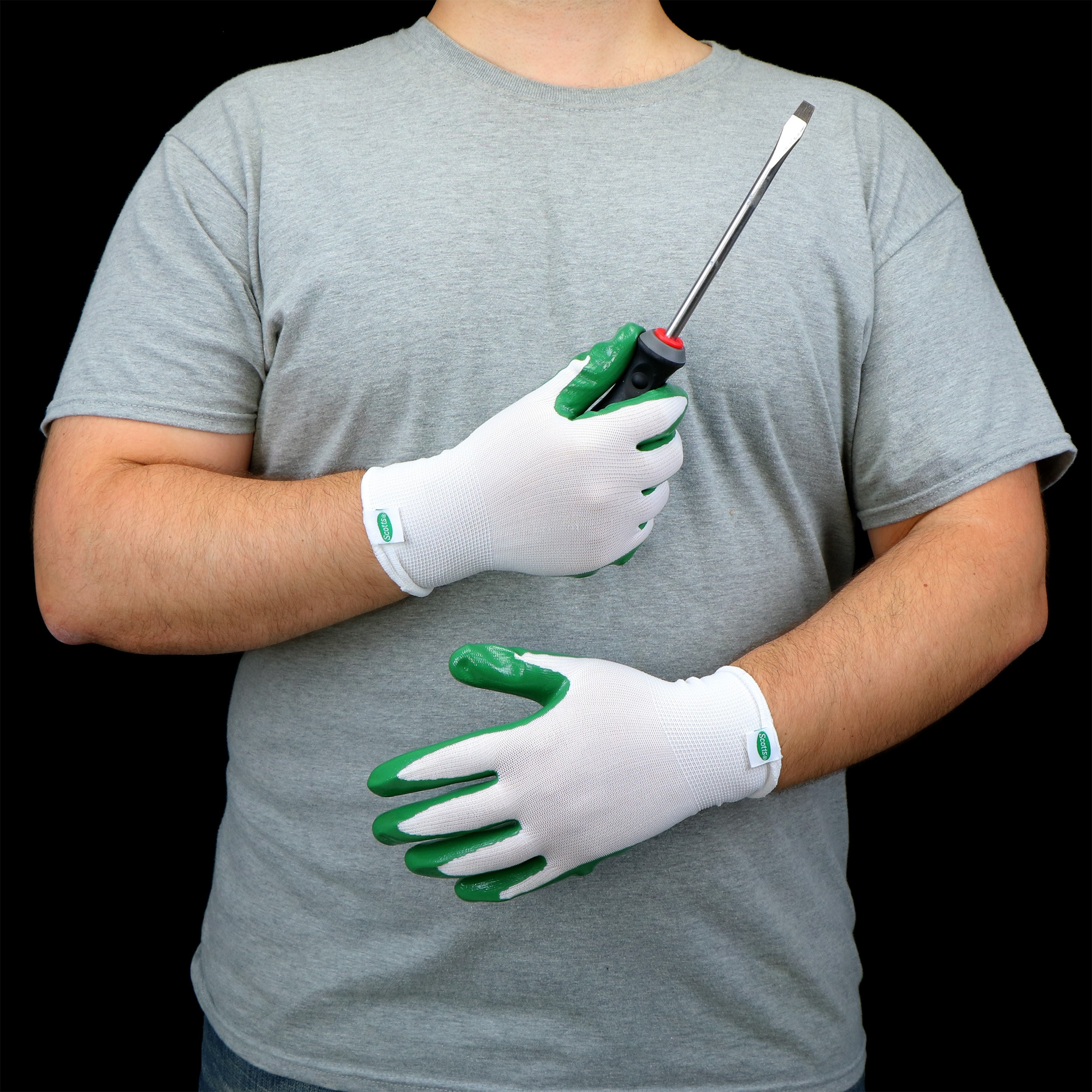 Guantes de jardinería de goma recubiertos de nitrilo blanco grandes de Scotts - 3 pares