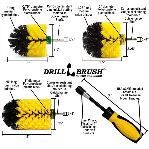 Cepillo eléctrico para taladro Drill Brush Power Scrubber de Useful Products 5 in W 7 in L Brush, Amarillo - Y-S-JOM-HD-QC-DB