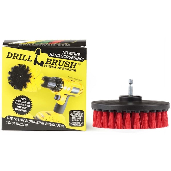Cepillo Eléctrico para Taladro Power Scrubber de Useful Products 5 pulgadas de ancho 5 pulgadas de largo, Rojo - 5IN-LIM-RED-SHORT-QC