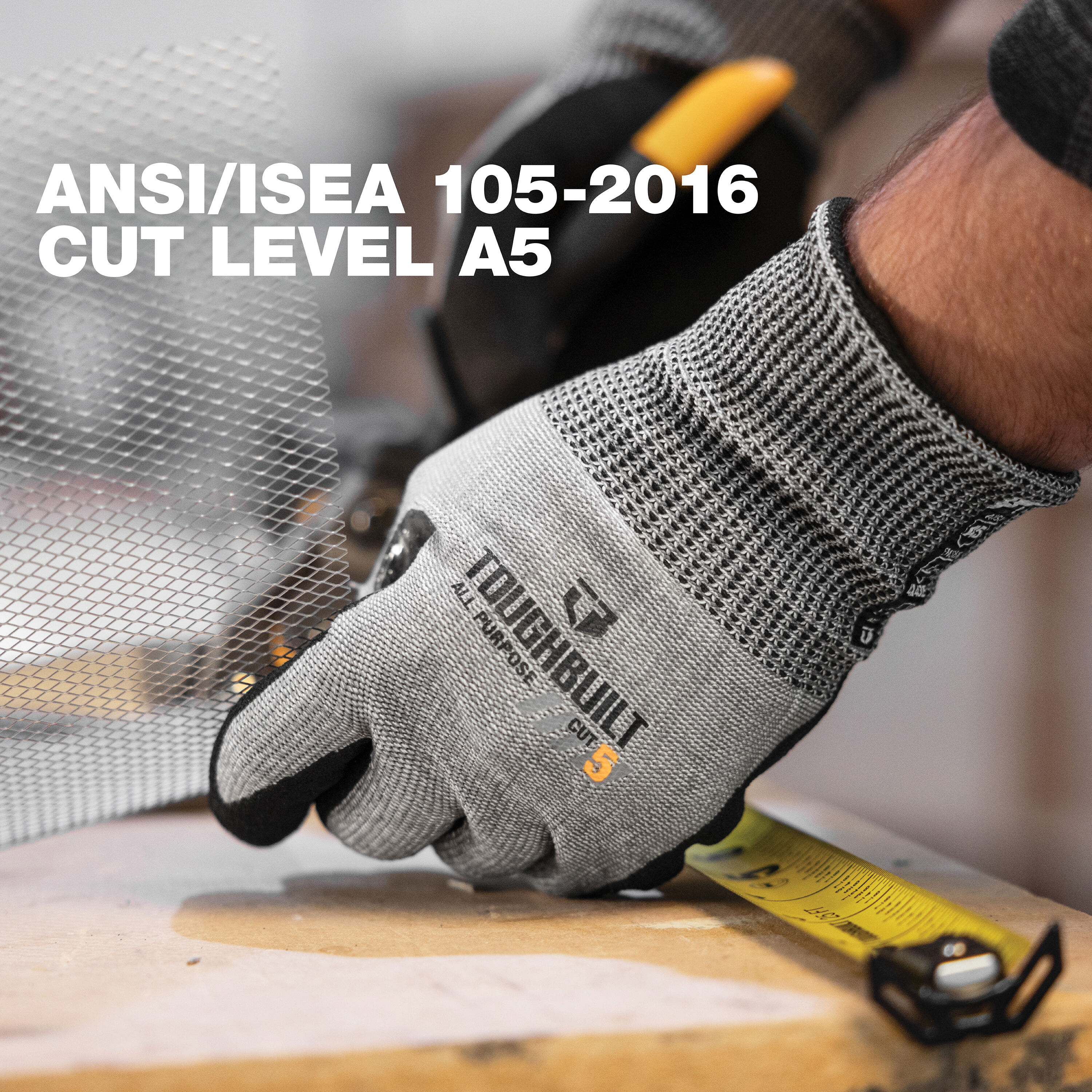 Guantes de Construcción TOUGHBUILT Grises Grandes de Nitrilo y HPPE sumergidos - 1 Par