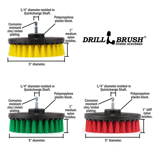 Cepillo taladro Power Scrubber de Useful Products 7 pulgadas de ancho y 5 pulgadas de largo, variedad - 5IN-S-GRY-QC-DB