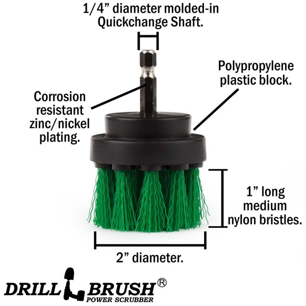 Accesorios de cocina Drillbrush - Microondas - Suministros de limpieza - Cepillo taladro - 2IN-LIM-GREEN-SHORT-QC