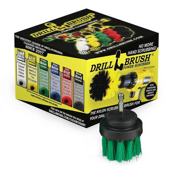 Accesorios de cocina Drillbrush - Microondas - Suministros de limpieza - Cepillo taladro - 2IN-LIM-GREEN-SHORT-QC
