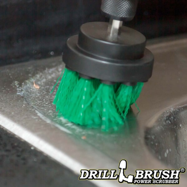 Accesorios de cocina Drillbrush - Microondas - Suministros de limpieza - Cepillo taladro - 2IN-LIM-GREEN-SHORT-QC