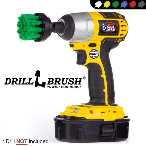 Accesorios de cocina Drillbrush - Microondas - Suministros de limpieza - Cepillo taladro - 2IN-LIM-GREEN-SHORT-QC