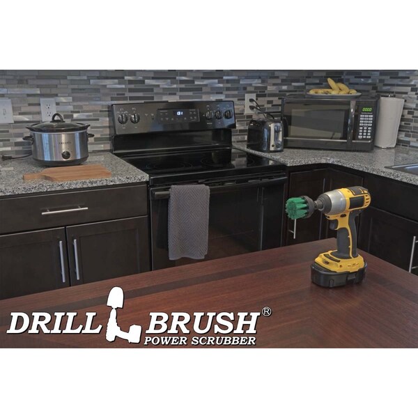 Accesorios de cocina Drillbrush - Microondas - Suministros de limpieza - Cepillo taladro - 2IN-LIM-GREEN-SHORT-QC