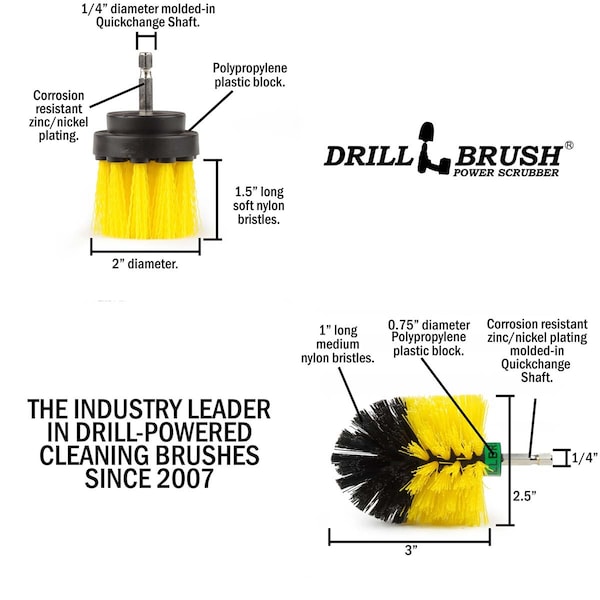 Cepillo Taladro Power Scrubber de Useful Products 5 in W 5 in L, Amarillo - Y-L-2M-QC-DB