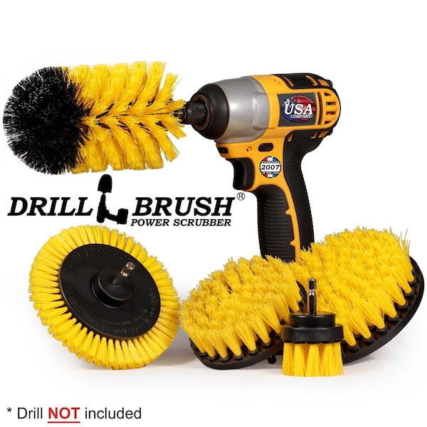 Cepillo de taladro Power Scrubber de Useful Products 5 pulgadas de ancho 7 pulgadas de largo, amarillo - Y-S-E542J-QC-DB