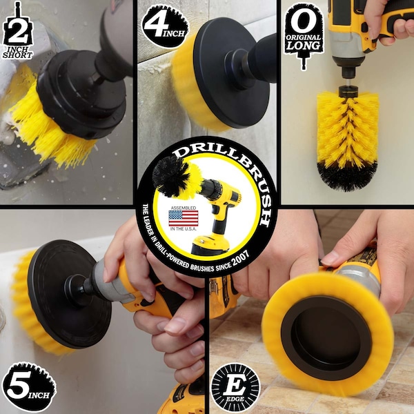 Cepillo de taladro Power Scrubber de Useful Products 5 pulgadas de ancho 7 pulgadas de largo, amarillo - Y-S-E542J-QC-DB