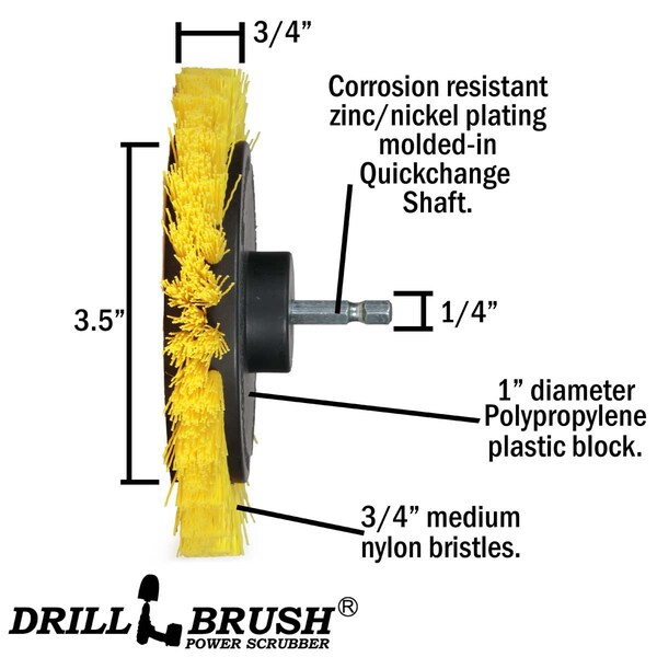 Cepillo de taladro Power Scrubber de Useful Products 5 pulgadas de ancho 7 pulgadas de largo, amarillo - Y-S-E542J-QC-DB