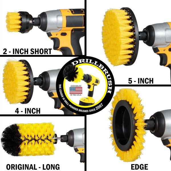 Cepillo de taladro Power Scrubber de Useful Products 5 pulgadas de ancho 7 pulgadas de largo, amarillo - Y-S-E542J-QC-DB