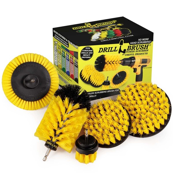 Cepillo de taladro Power Scrubber de Useful Products 5 pulgadas de ancho 7 pulgadas de largo, amarillo - Y-S-E542J-QC-DB