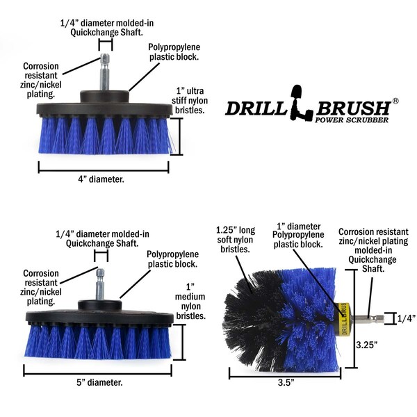 Cepillo Taladro Power Scrubber de Useful Products 7 in W 5 in L, Azul - B-542OMS-2L-7X-QC-DB