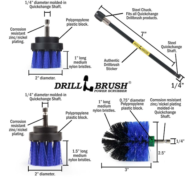 Cepillo Taladro Power Scrubber de Useful Products 7 in W 5 in L, Azul - B-542OMS-2L-7X-QC-DB