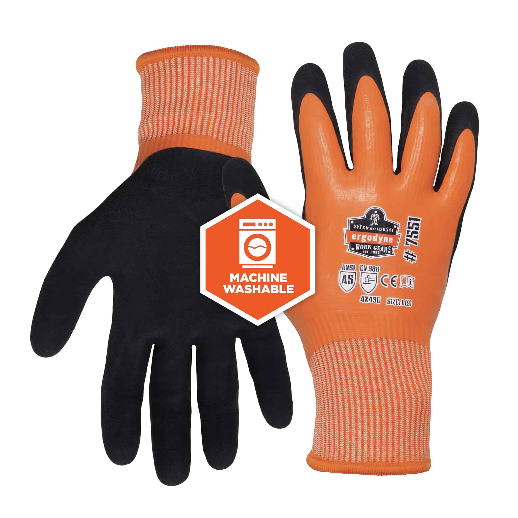 Guantes Ergodyne pequeños de látex naranja recubiertos de polietileno de alta densidad (HPPE) – 144 pares 17992.