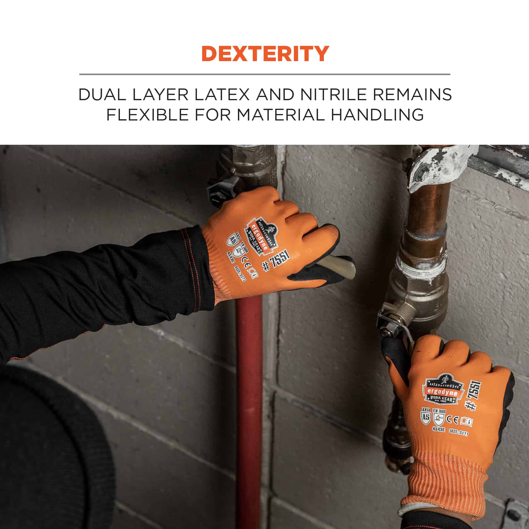 Guantes Ergodyne pequeños de látex naranja recubiertos de polietileno de alta densidad (HPPE) – 144 pares 17992.