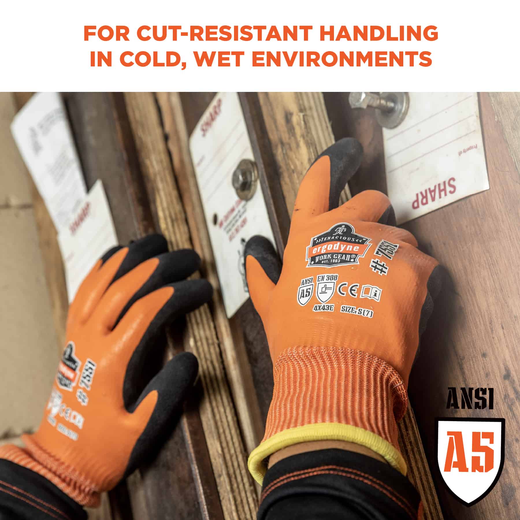 Guantes Ergodyne pequeños de látex naranja recubiertos de polietileno de alta densidad (HPPE) – 144 pares 17992.