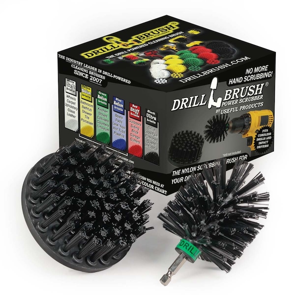 Cepillo para taladro Power Scrubber de Useful Products 5 pulgadas de ancho y 5 pulgadas de largo, color negro - K-S-4M-QC-DB