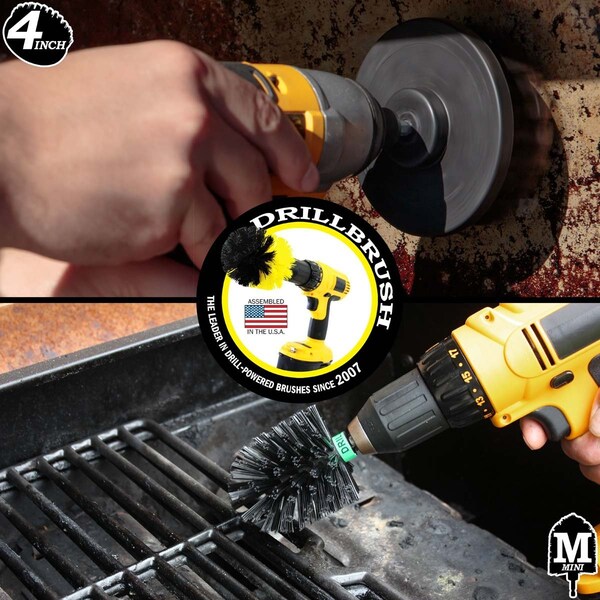 Cepillo para taladro Power Scrubber de Useful Products 5 pulgadas de ancho y 5 pulgadas de largo, color negro - K-S-4M-QC-DB