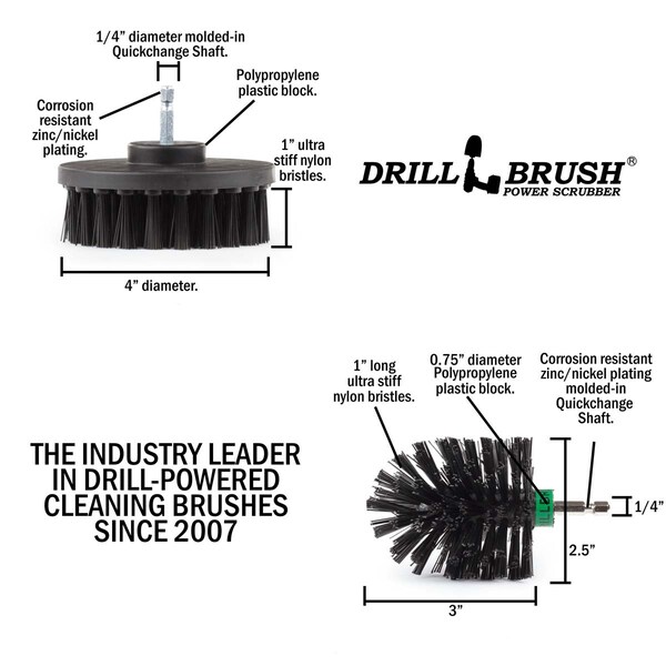 Cepillo para taladro Power Scrubber de Useful Products 5 pulgadas de ancho y 5 pulgadas de largo, color negro - K-S-4M-QC-DB