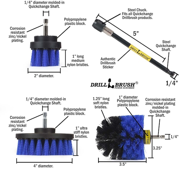 Cepillo taladro Power Scrubber de Useful Products 5 pulgadas de ancho 5 pulgadas de largo, Azul - B-S-42O-5X-QC-DB
