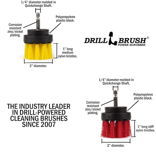 Accesorios para baño Drillbrush - Suministros de limpieza - Limpiador de juntas - Cepillo para taladro - 2IN-S-RY-QC-DB