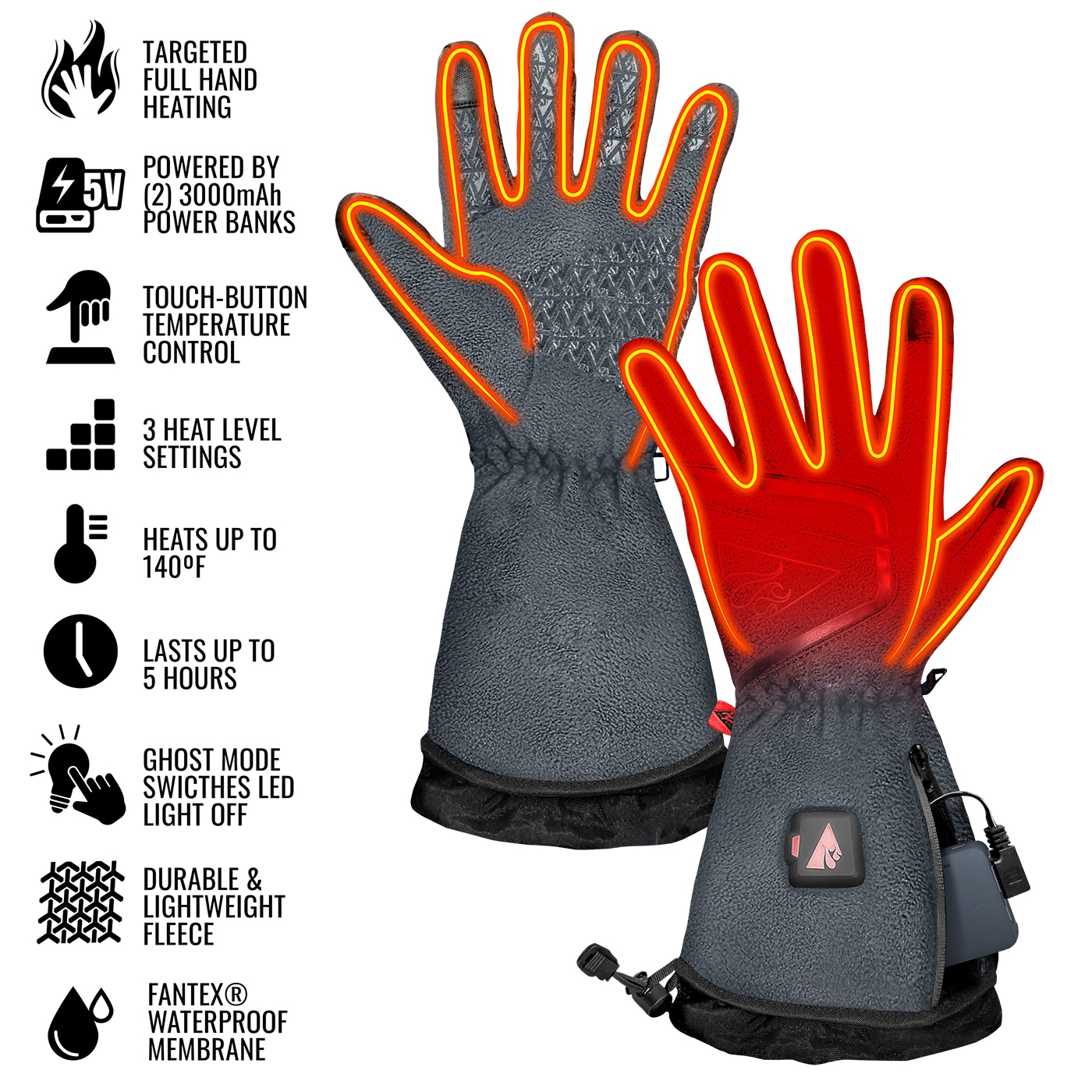Guantes de clima frío de poliéster gris pequeños ActionHeat Ah-FGL-5V-W-G-XS