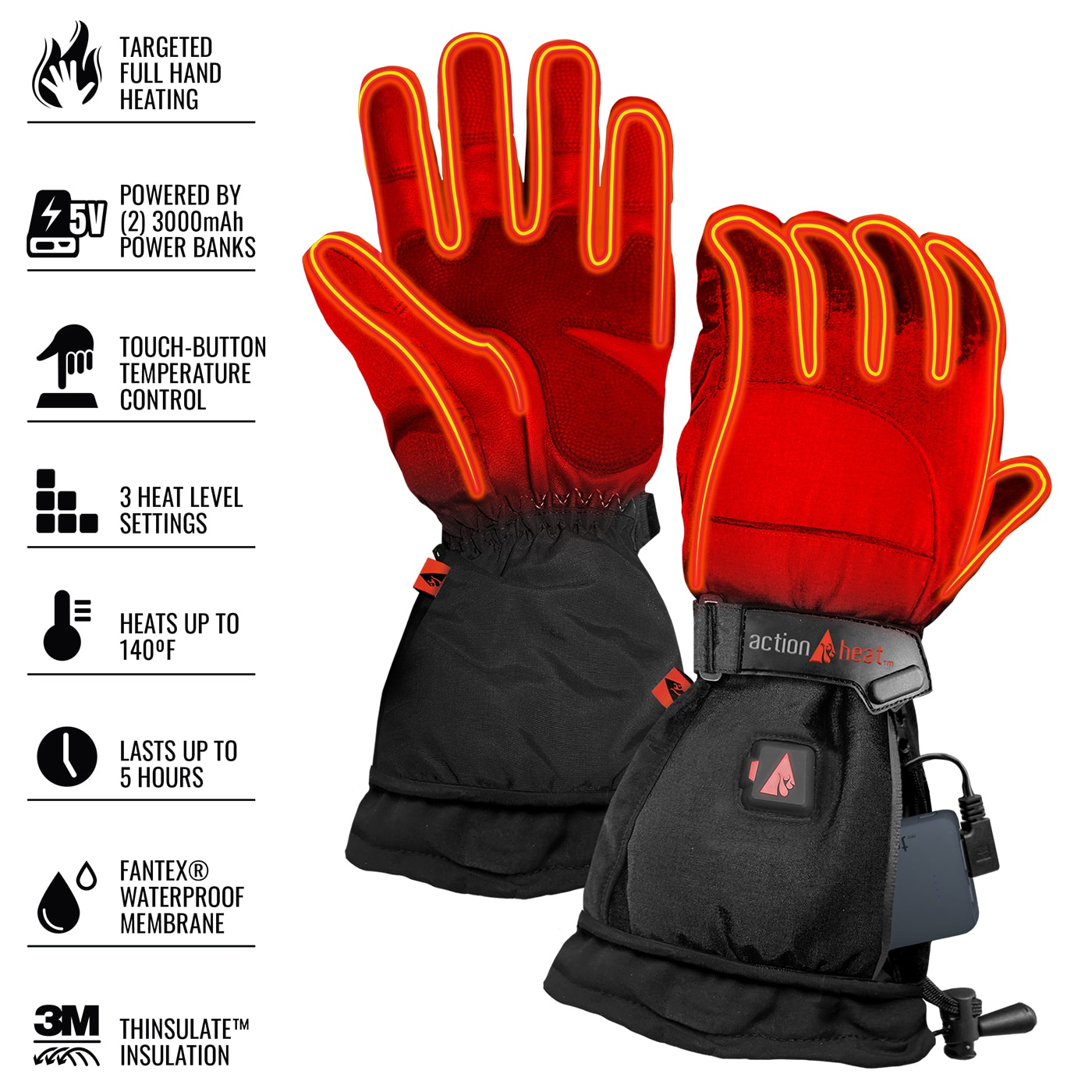 Guantes para clima frío de poliéster negro tamaño extra chico de ActionHeat AH-GV-5V-W-XS