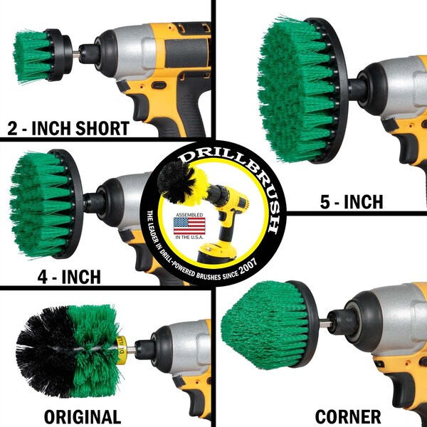Cepillo taladro Power Scrubber de Useful Products 5 pulgadas de ancho 5 pulgadas de largo, verde - G-S-542CO-QC-DB