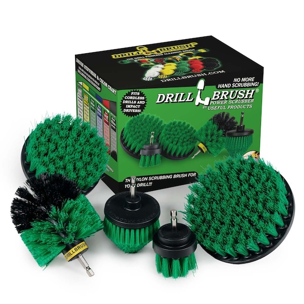 Cepillo taladro Power Scrubber de Useful Products 5 pulgadas de ancho 5 pulgadas de largo, verde - G-S-542CO-QC-DB