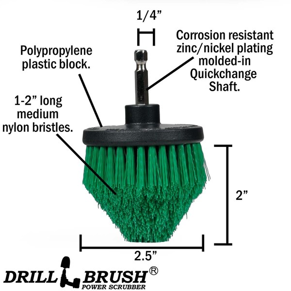 Cepillo taladro Power Scrubber de Useful Products 5 pulgadas de ancho 5 pulgadas de largo, verde - G-S-542CO-QC-DB